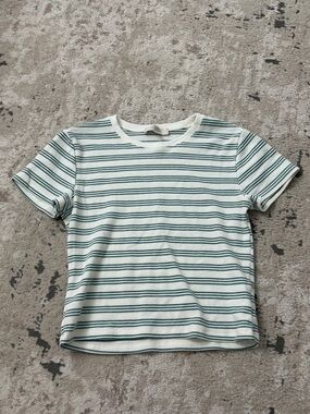 Atelier by Kiriou white & green striped crop top size large